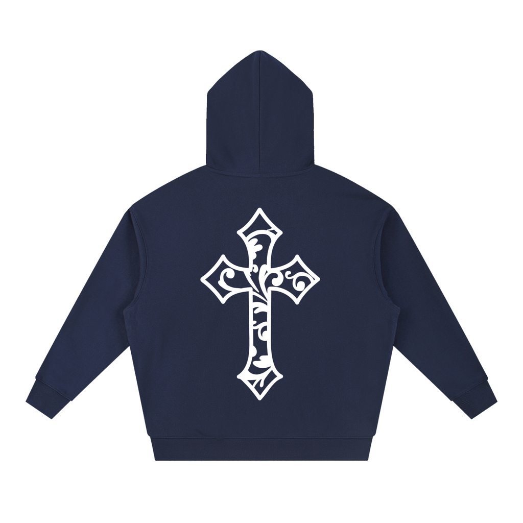 Cross Design Boxy Heavyweight Hoodie