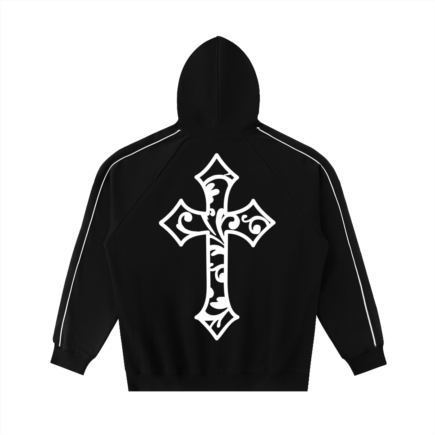 Cross Design Contrast Piping Hoodie