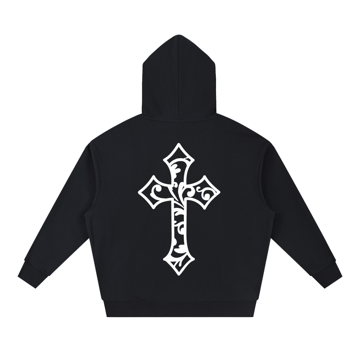 Cross Design Boxy Heavyweight Hoodie