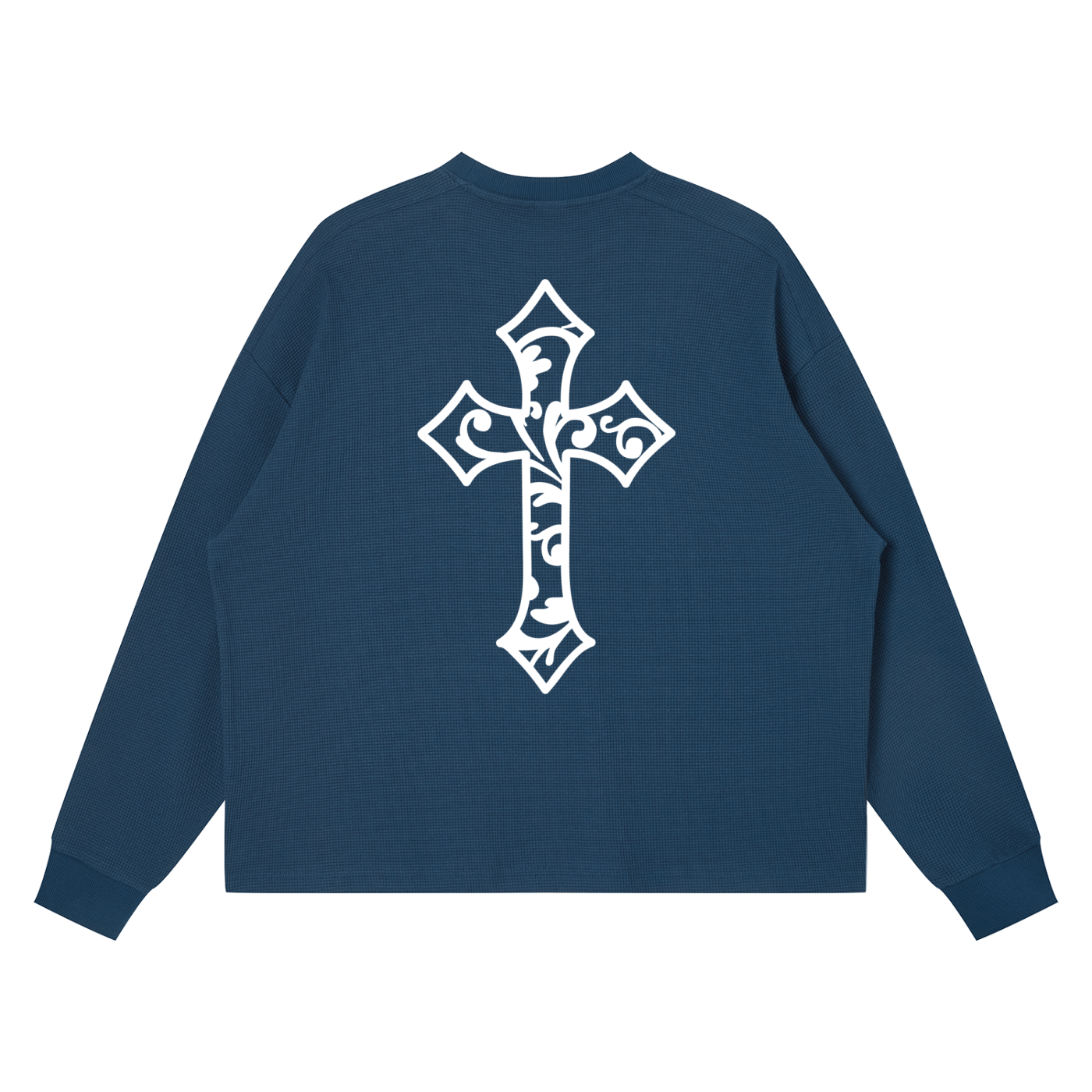 Cross Design Waffle Boxy Long Sleeve T-Shirt