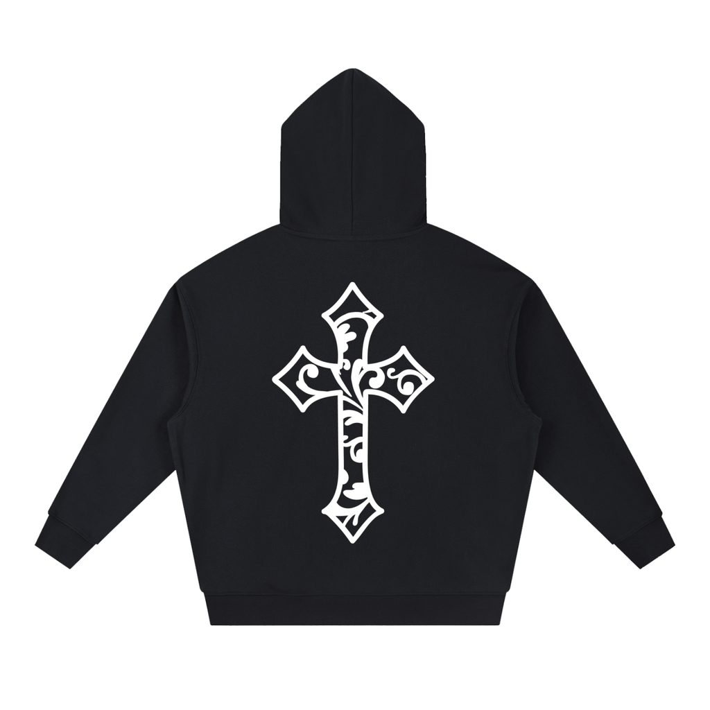 Cross Design Boxy Heavyweight Hoodie