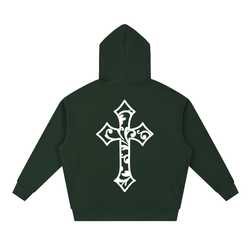 Cross Design Boxy Heavyweight Hoodie