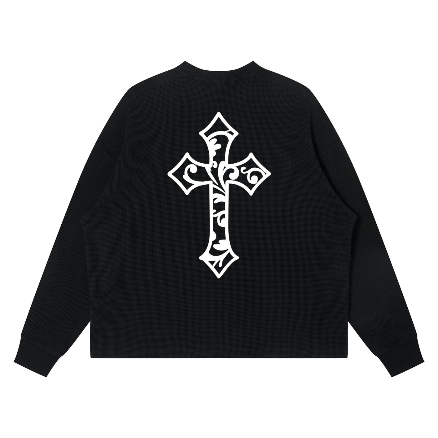 Cross Design Waffle Boxy Long Sleeve T-Shirt