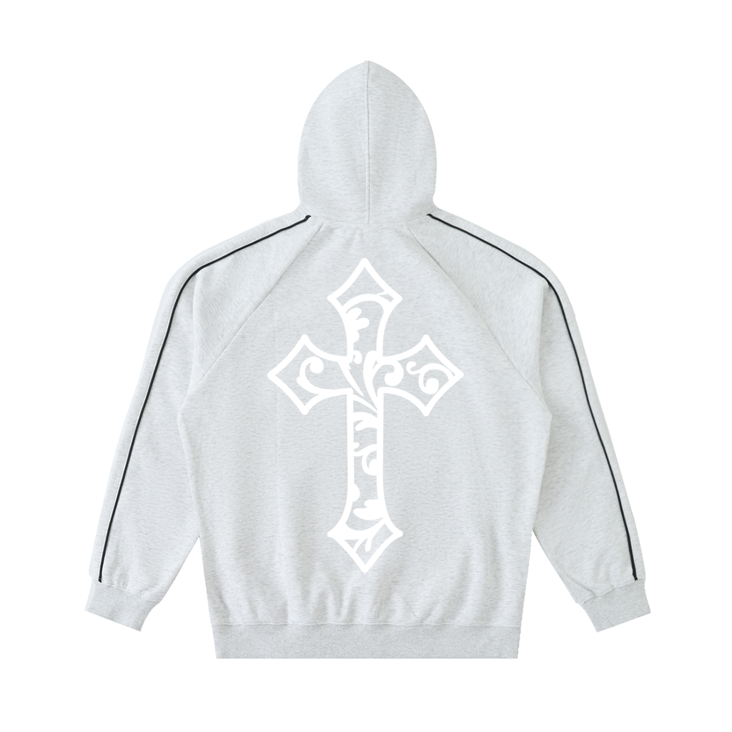 Cross Design Contrast Piping Hoodie