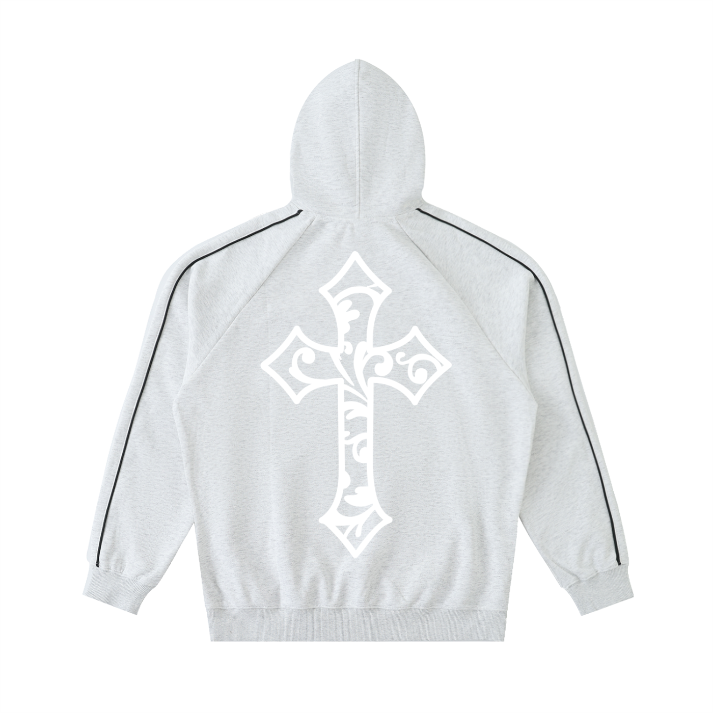 Cross Design Contrast Piping Hoodie