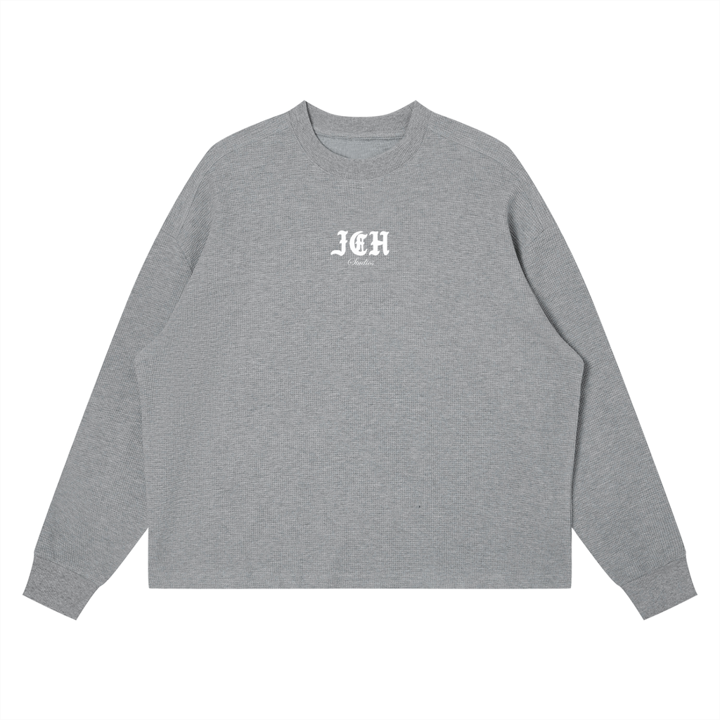 Cross Design Waffle Boxy Long Sleeve T-Shirt